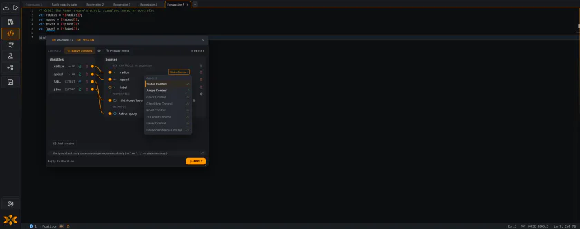 The delivery segmented control with the Auto/Guided choice disclosed, and the control-kind menu open showing the fitting kind marked