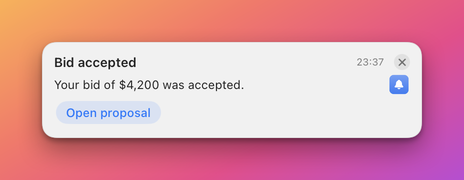 The same banner with an Open proposal button under the body text