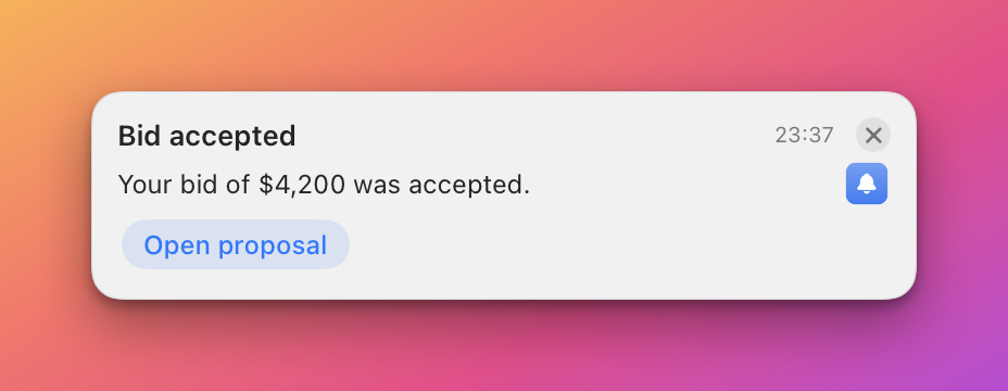 The same banner with an Open proposal button under the body text