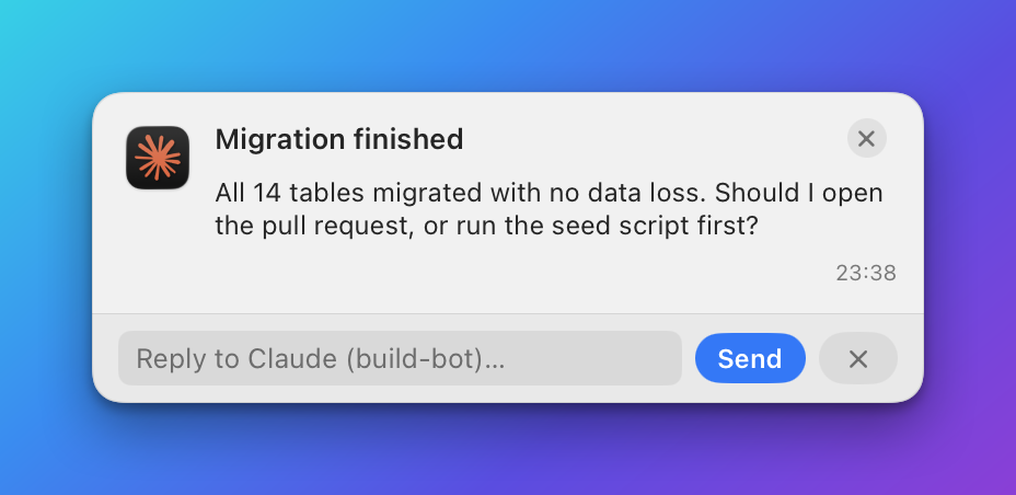 A banner with an inline reply field and a Send button