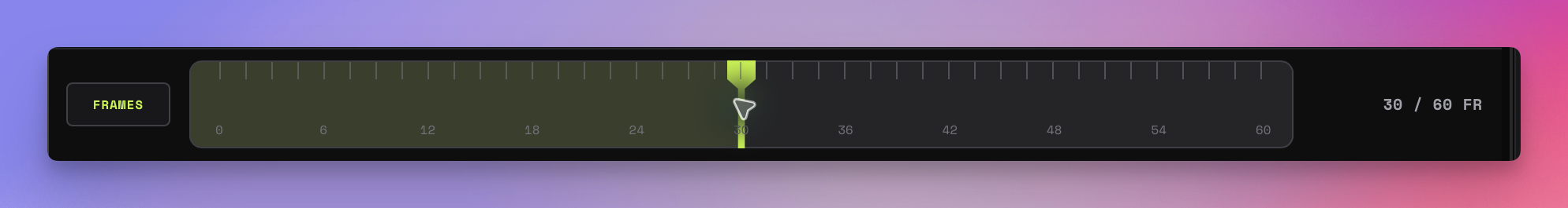 RAV timeline scrubber above the status bar paused at frame 30 of 60
