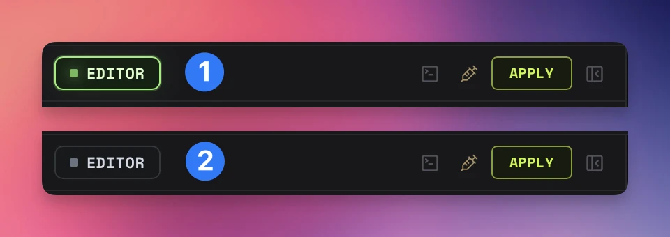 Editor header in internal and editor-active states