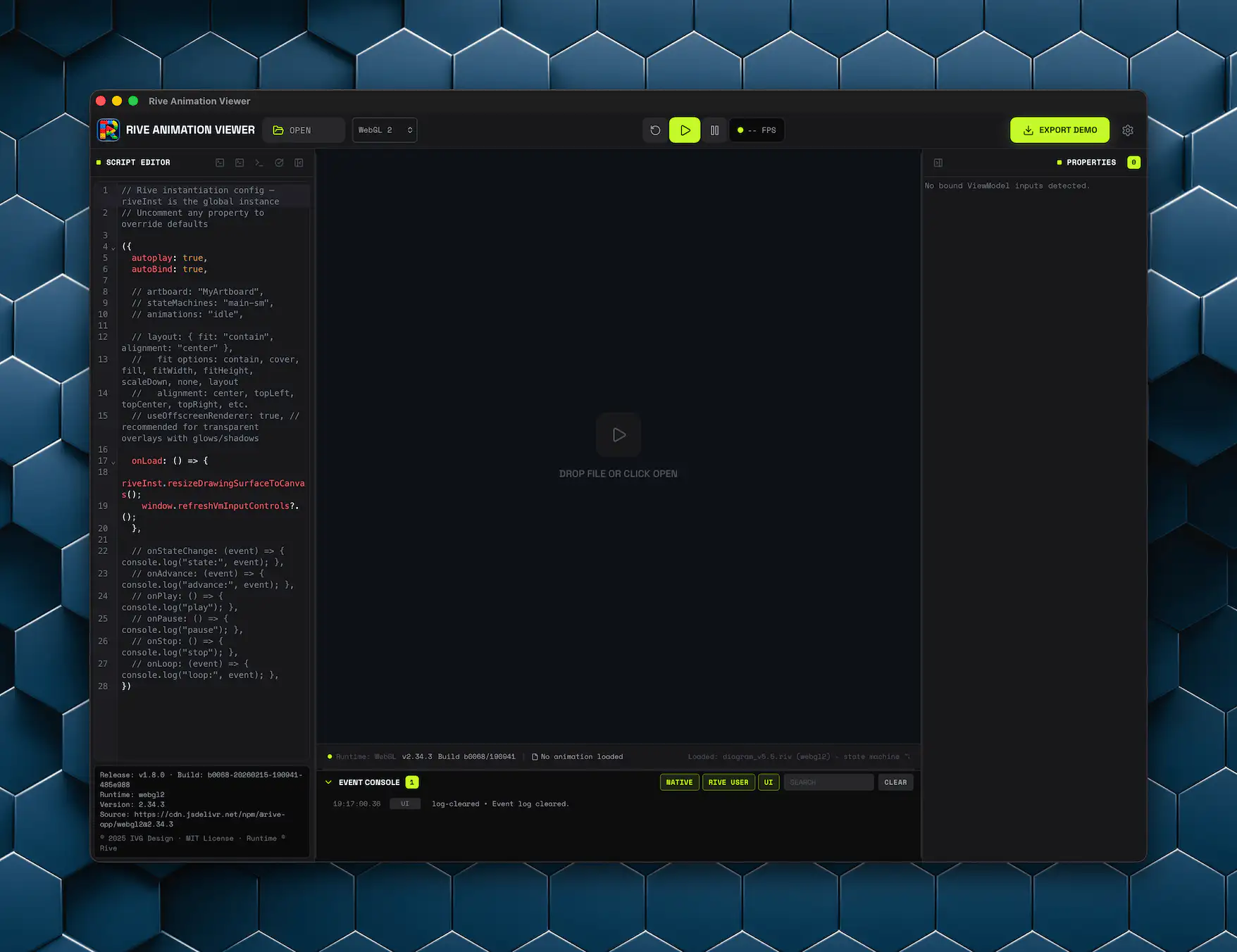Full three-panel layout with all panels open