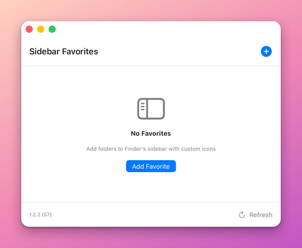 The manager window with no favorites: the heading No Favorites, a line of explanation and an Add Favorite button, with a plus button at the top right